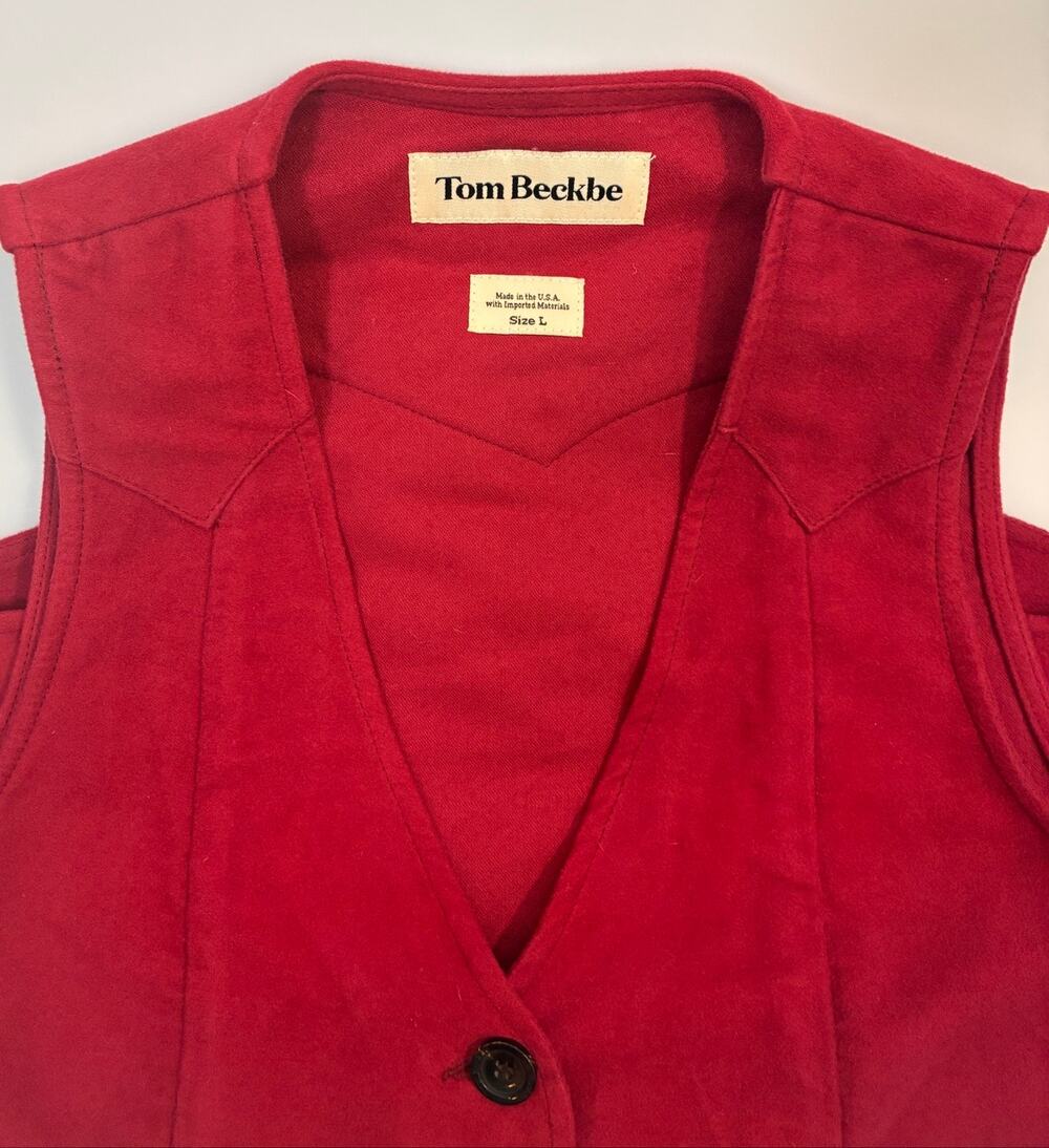 Tom Beckbe Women's Vest L Red Button Front V-Neck Western Yoke